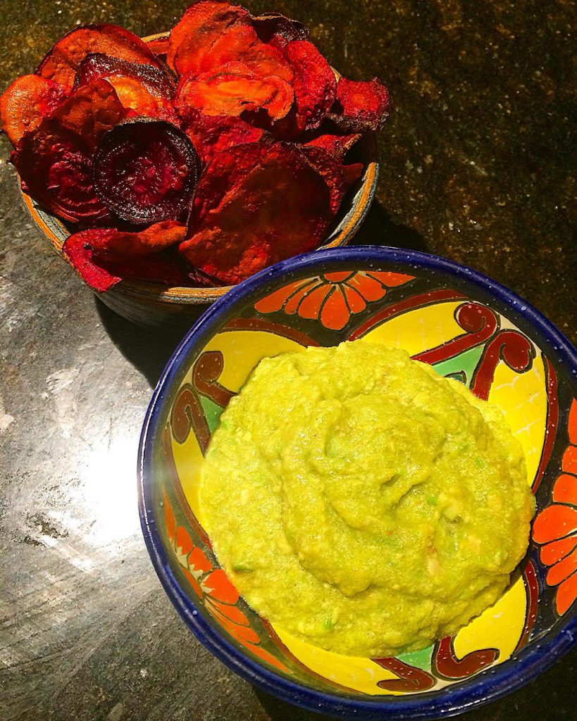 Beet Chips with Mango Guacamole