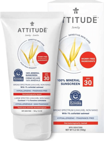 Attitude 100% Mineral Sunscreen, Fragrance Free, SPF 30